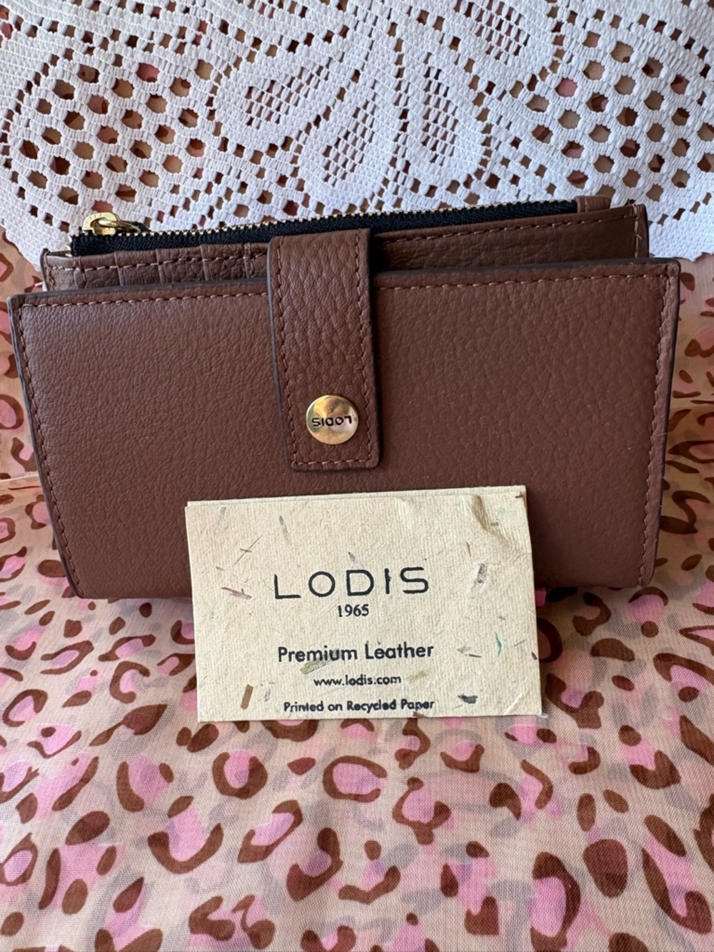 Lodis Brown Pebble Leather Snap Wallet with Zip Coin Pocket